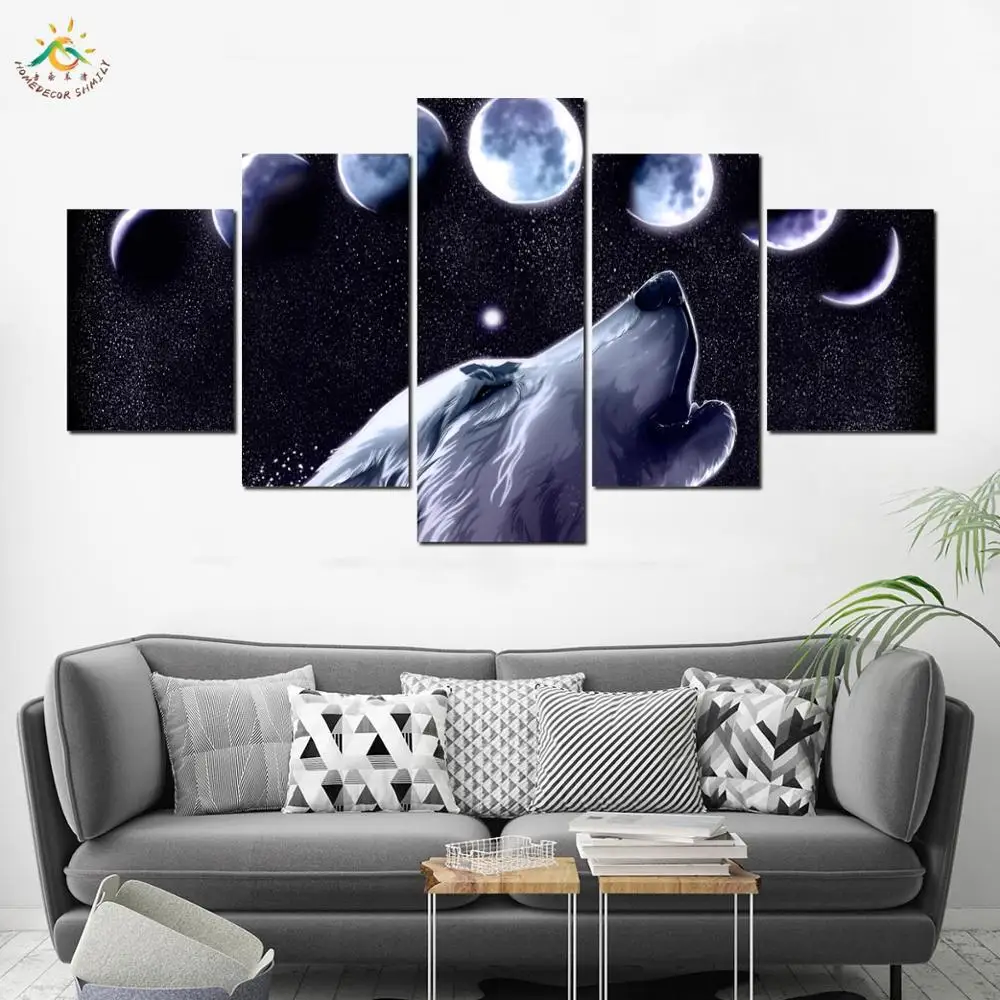 Ночной Волк под луной Eclipse модульная Фотографии Современный домашний декор стены