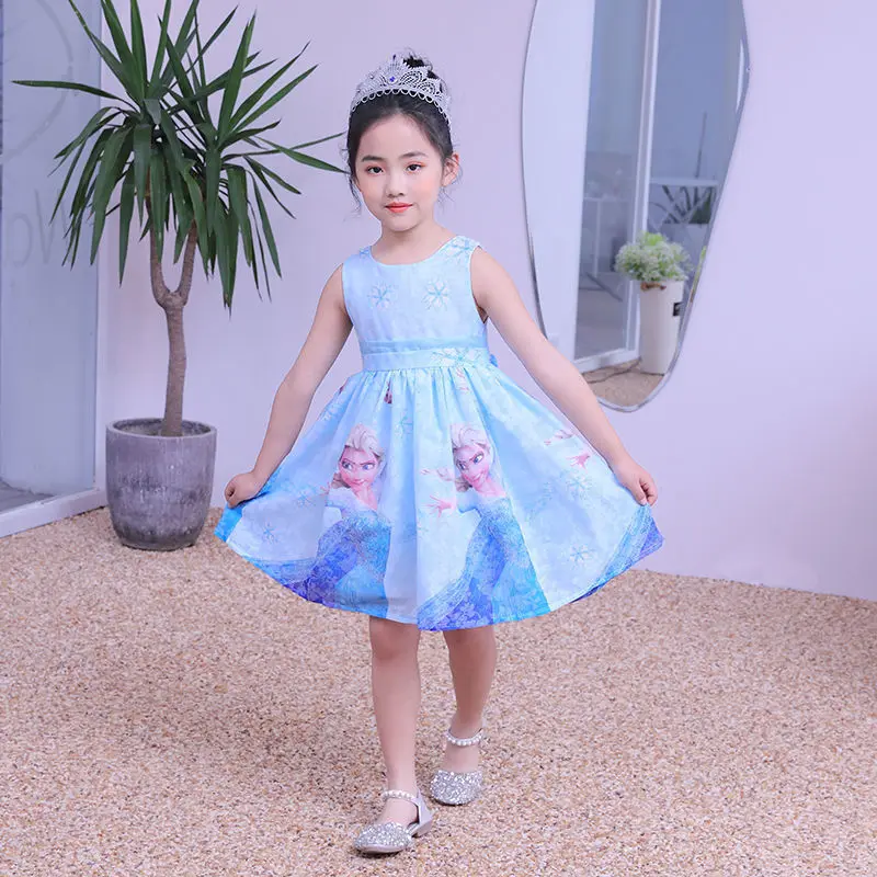 

Summer Children's Clothing Frozen Elsa Princess Dress Baby Girls Bowknot Sleeveless Dresses Party Birthday Child A-line Skirt