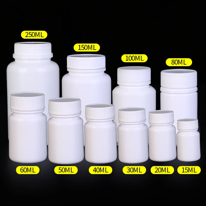 5Pcs 15ml -100ml White Plastic Empty Sealing Bottles Solid Powder Medicine Pill Capsule Containers Reagent Liquid Packing Bottle