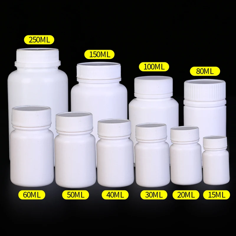 

5Pcs 15ml -100ml White Plastic Empty Sealing Bottles Solid Powder Medicine Pill Capsule Containers Reagent Liquid Packing Bottle