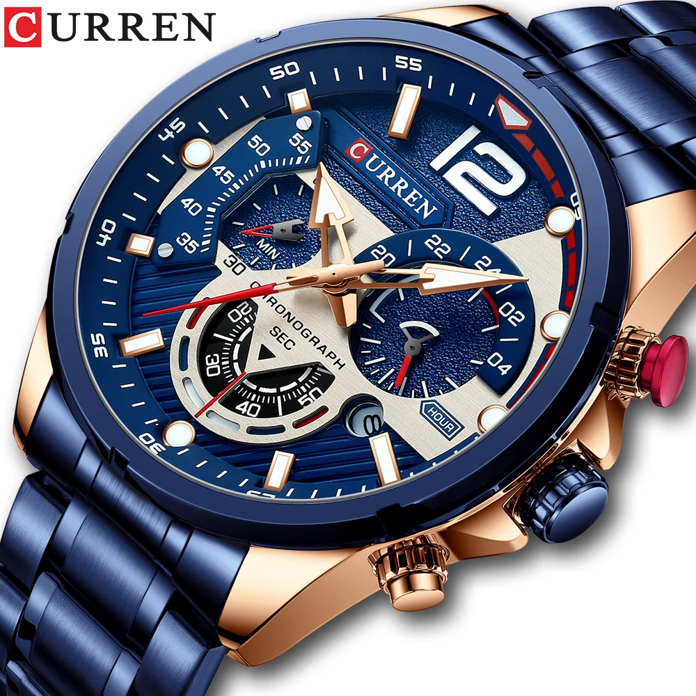 

CURREN Men Watches Top Brand Luxury Fashion Sports Wristwatch with Stainless Steel Chronograph Waterproof Quartz Clock Relogio
