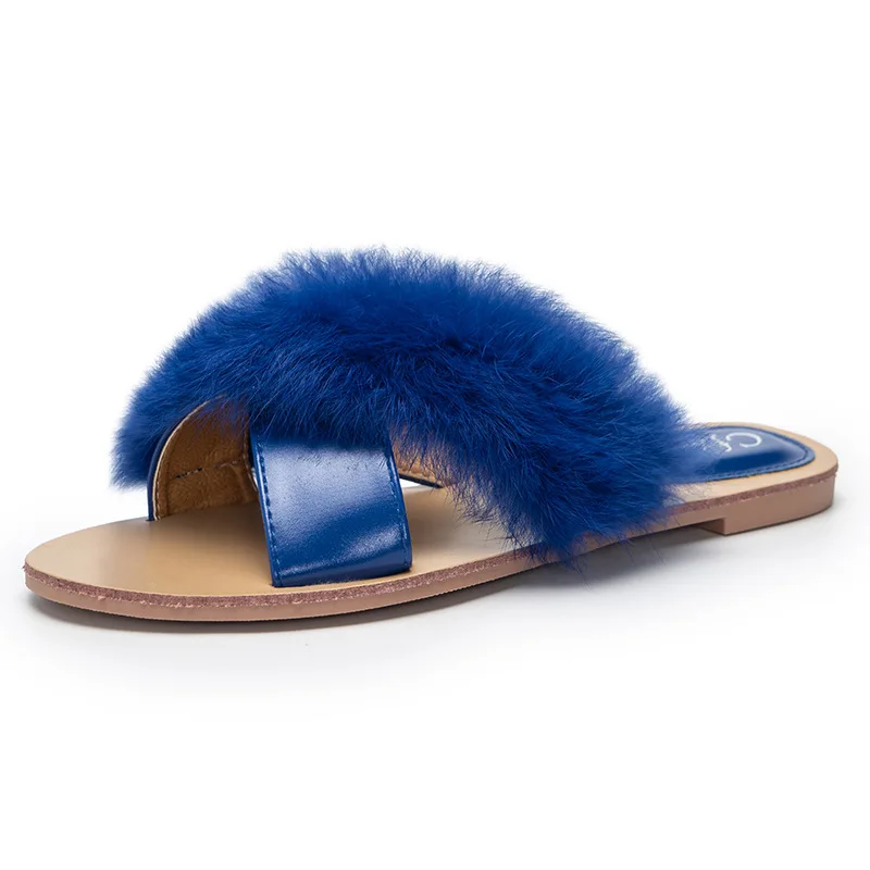 

Fur Shoes Big Size Slippers Soft Slides Plush Comfort Flat Fabric PVC Basic Casual PU Leisure Shoes Plush Slippers For Adults Sl