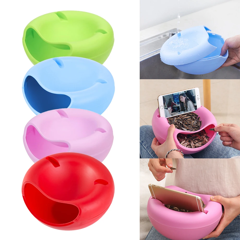 lazy snack bowl plastic double layer snack storage box bowl fruit bowl and mobile phone bracket chase artifact plate bowl free global shipping