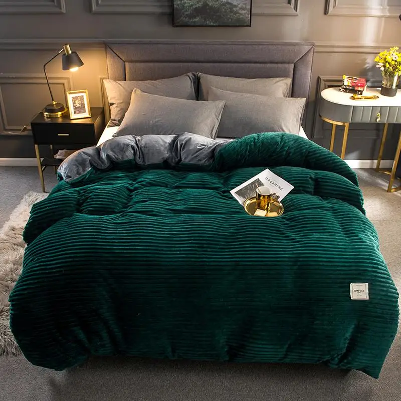 

winter Warm and soft Flannel bed linen solid color home bedding set 1pcs strip Bed cover thickened duvet cover bed set for home
