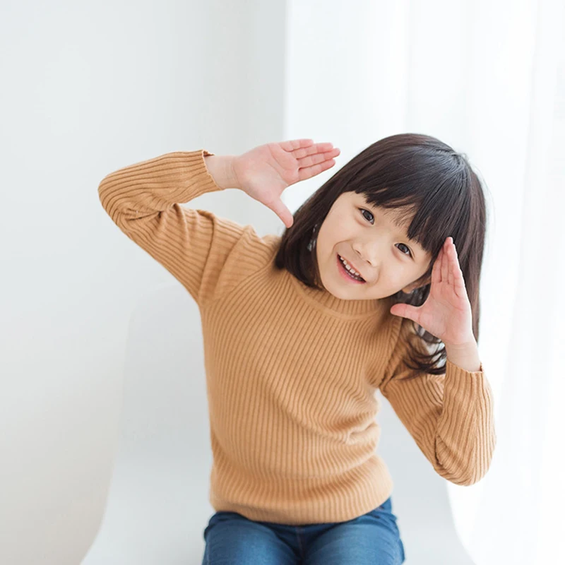 Детская одежда с круглым вырезом свитер в рубчик для девочек сезон зима-осень