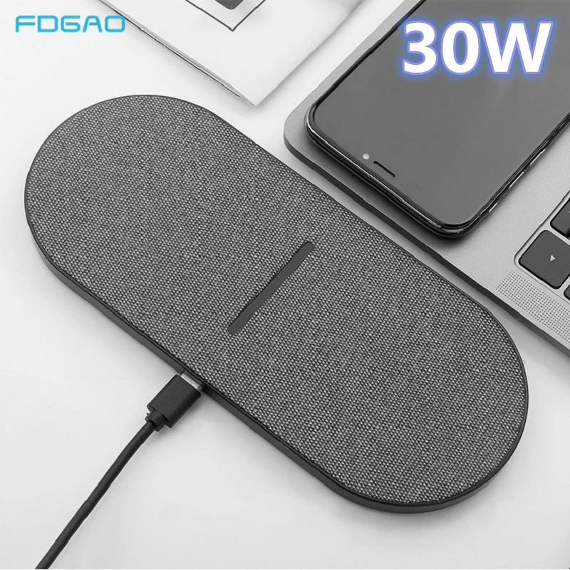 30W Wireless Charger For iPhone 14 13 12 11 XR XS X 8 Plus Airpods Pro Samsung S21 S20 Dual 15W Fast Charging Pad