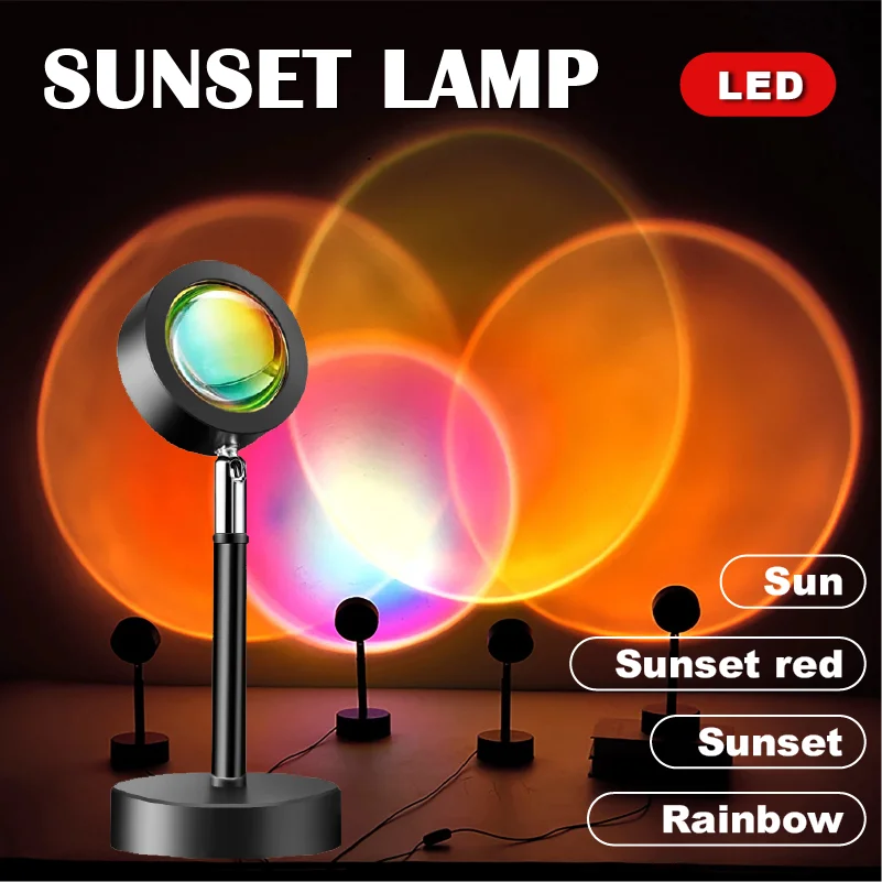 

USB Rainbow Sunset Red Projector Led Night Light Sun Projection Desk Lamp for Bedroom Bar Coffee Store Wall Decoration Lighting