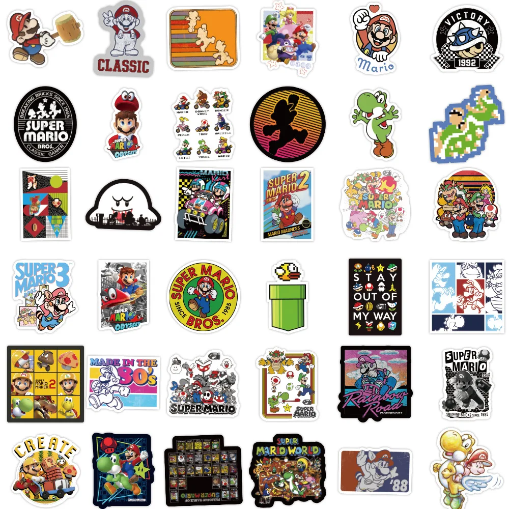 Pegatinas de equipaje de estilo Mario para decoraci&oacute;n de botellas de agua, pegatinas de dibujos animados, para regalos, bricolaje, port&aacute;til, tel&eacute;fono, nevera, guitarra, 100 Uds.-5