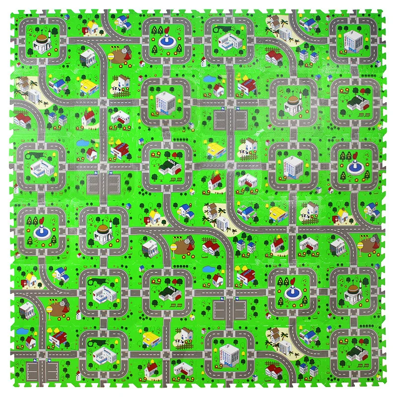 9 pieces Urban Road Environmental Protection Car Traffic Runway Foam Children Coated Stitching Pad Baby Game Mat | Игрушки и хобби