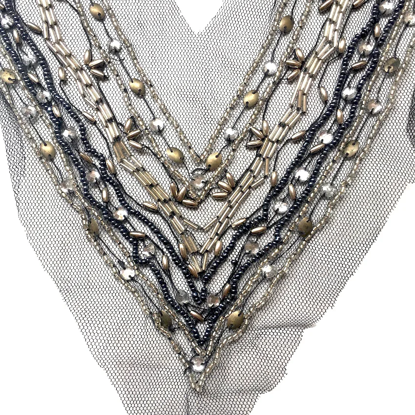 1 шт. тяжелый вышитый бисером V-образный вырез кружевной воротник Сделай Сам