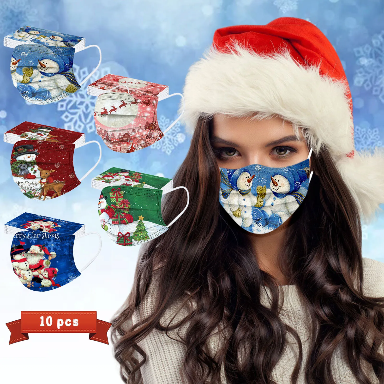 

Рождественская одноразовая маска для лица для взрослых, трехслойная Нетканая Рождественская одноразовая маска для лица