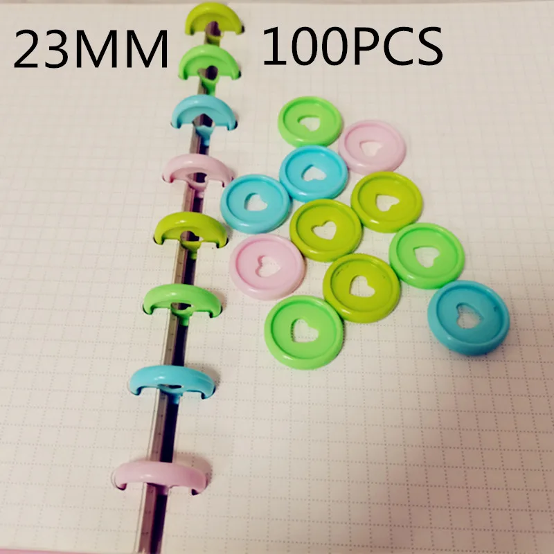 100 pcs of 23mm plastic loose-leaf loops, loose-leaf buckle notebook mushroom hole color learning binding supplies