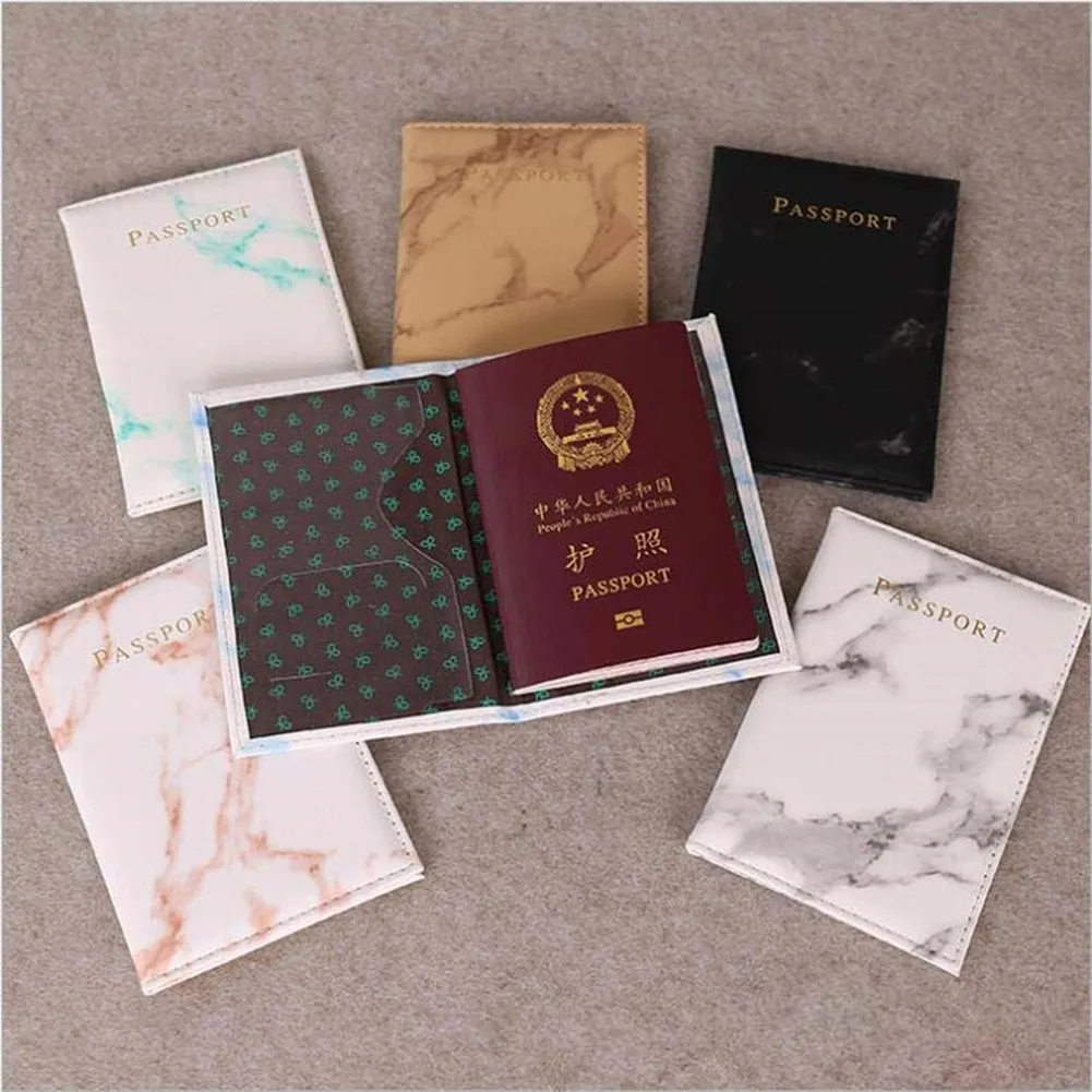 

Fashion Women Men Passport Cover Pu Leather Marble Style Travel ID Credit Card Passport Holder Packet Wallet Purse Bags Pouch
