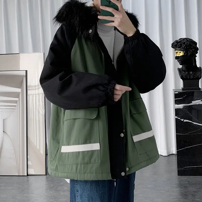 

Winter Jacket Men's Warm Fashion Casual Fur Collar Hooded Coat Men Wild Loose Korean Lamb Fur Short Coat Mens Clothes S-2XL