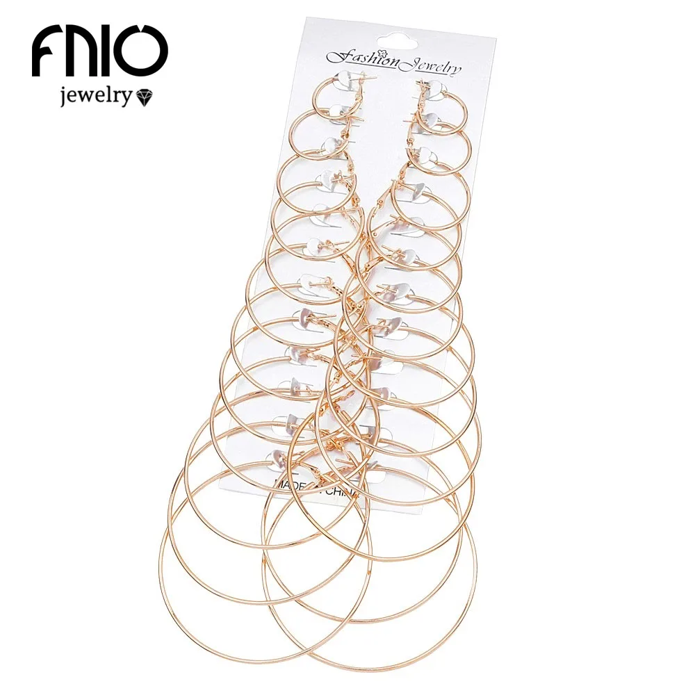 Женские круглые серьги кольца FNIO большие в стиле панк вечерние подарок 12 пар/лот
