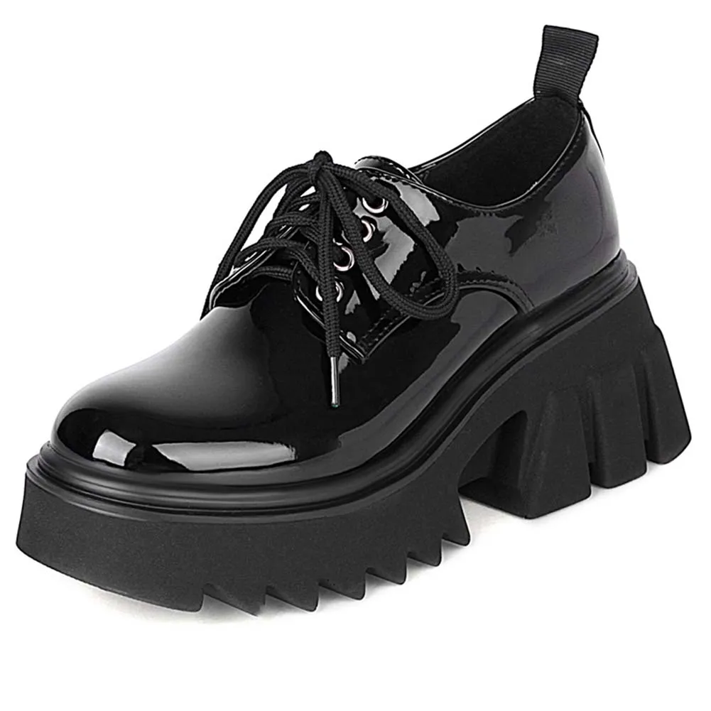 

BONJOMARISA Plush Size 43 Female Pumps Balck Lace Up Platform Square High Heel Pumps Women Classic Retro Fashion Shoes Woman