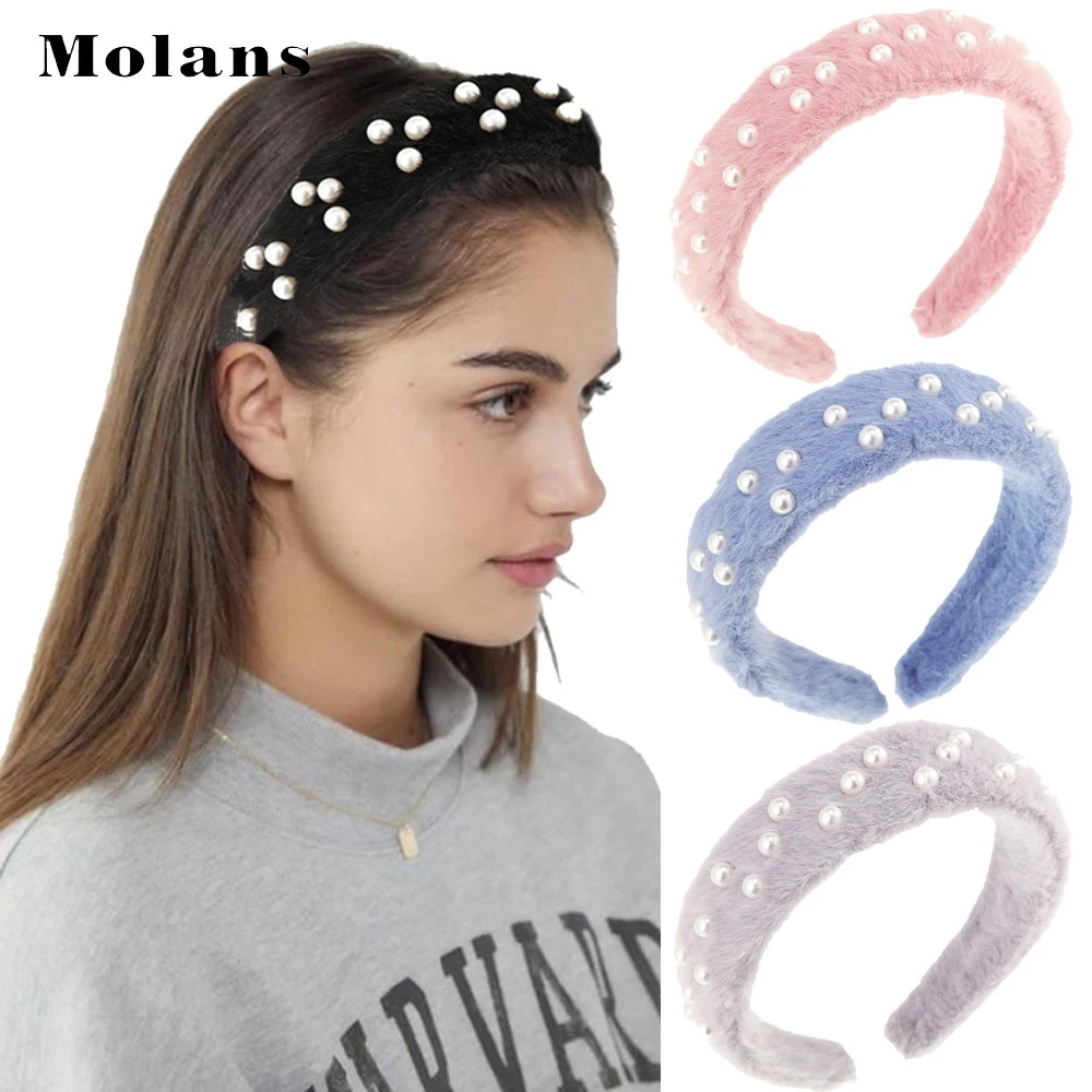

MOLANS New Fully Wrapped Plush Headband Imitation Pearl Decoration Hair Hoop Fashion Ornament ​Hair Accessories