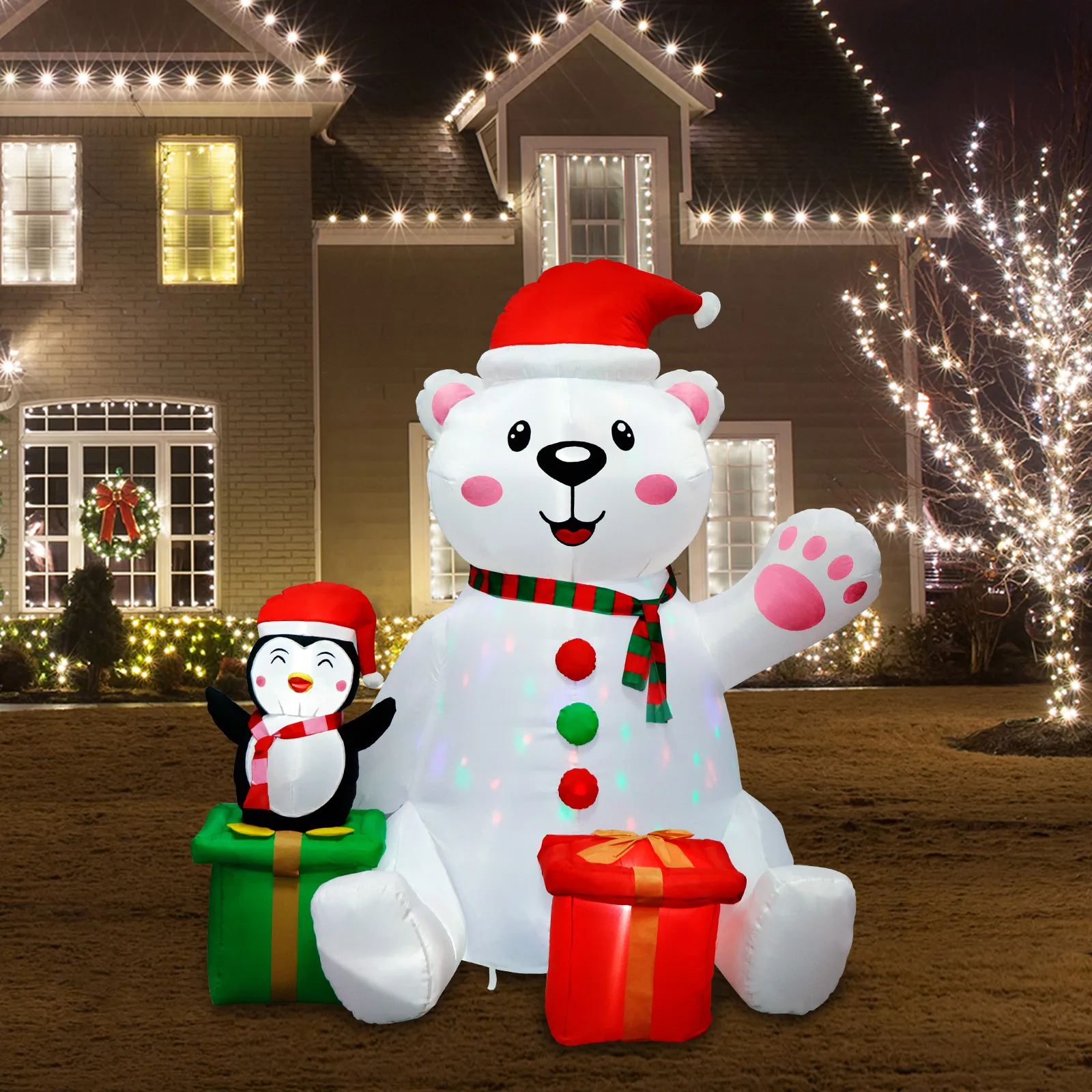 

OurWarm 6FT LED Christmas Inflatable Polar Bear Penguin Outdoor Decorations For Court Lawn Garden Party Ornament 2022 New Year