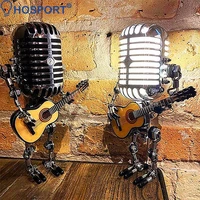 vintage metal microphone robot with guitar table lamp office home desktop decoration children night light chirstmas gift