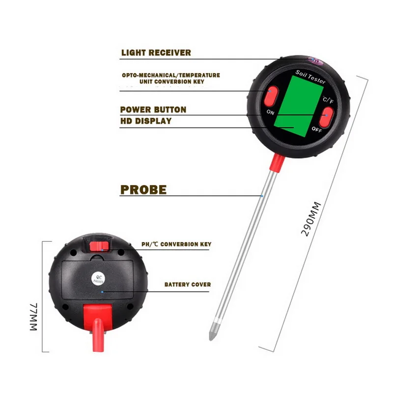 5 в 1 измеритель PH почвы датчик температуры солнечного света Измерение