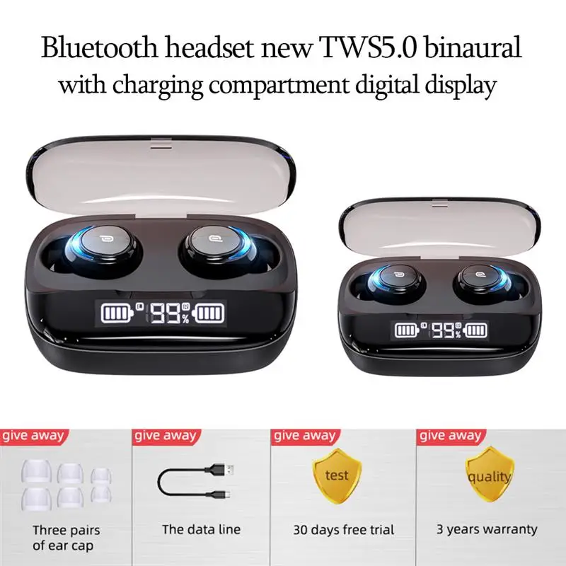 

M-U8 Bluetooth 5.0 Earbuds TWS 9D Stereo Noise Cancelling Earphones Waterproof Digital Display Headsets with Microphone Portable