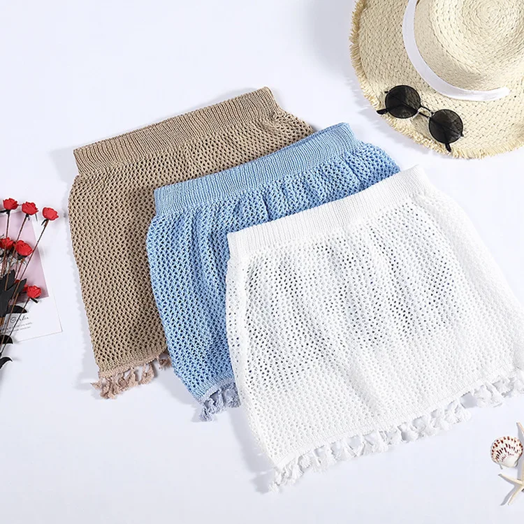 

Women Mini Skirt High Waist Sexy Party Clubwear A-line Crochet Tassels Skirts Straight Soft High Street Fashion Beachwear Skirts