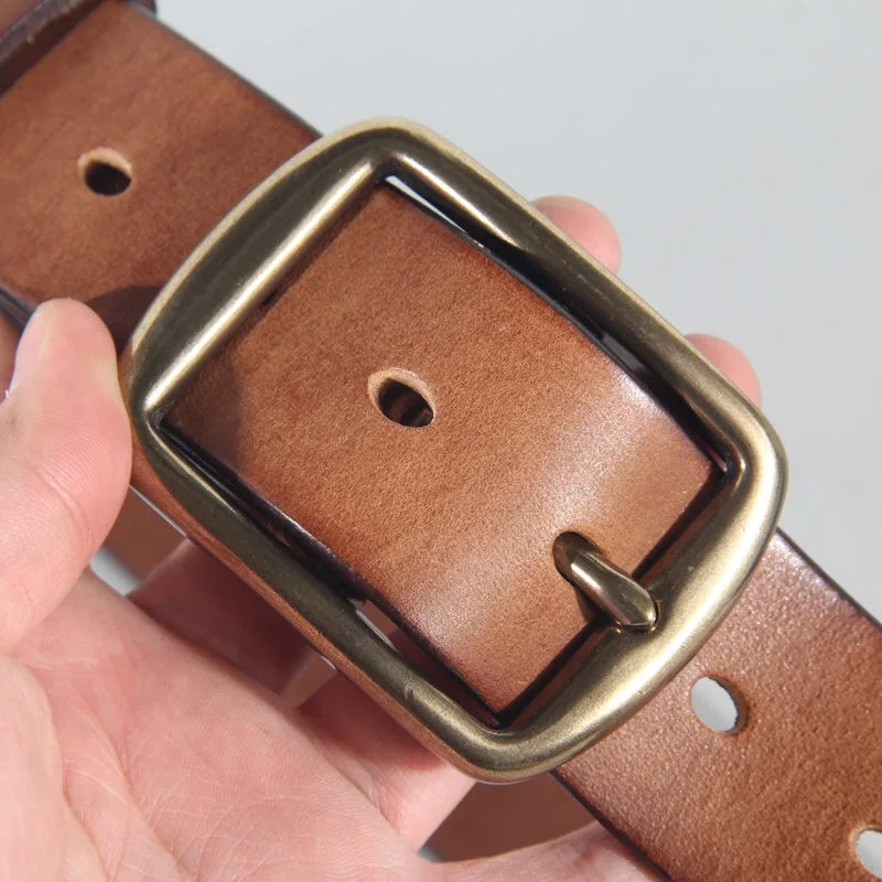 Top Quality Men‘s Retro Casual Cowhide Leather Belts Solid Pure Cow Skin Brass Pin Buckle Metal Belt for Men 3.8cm