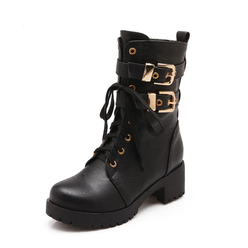 Женские ботильоны на массивном каблуке YMECHIC черные в стиле панк рок с