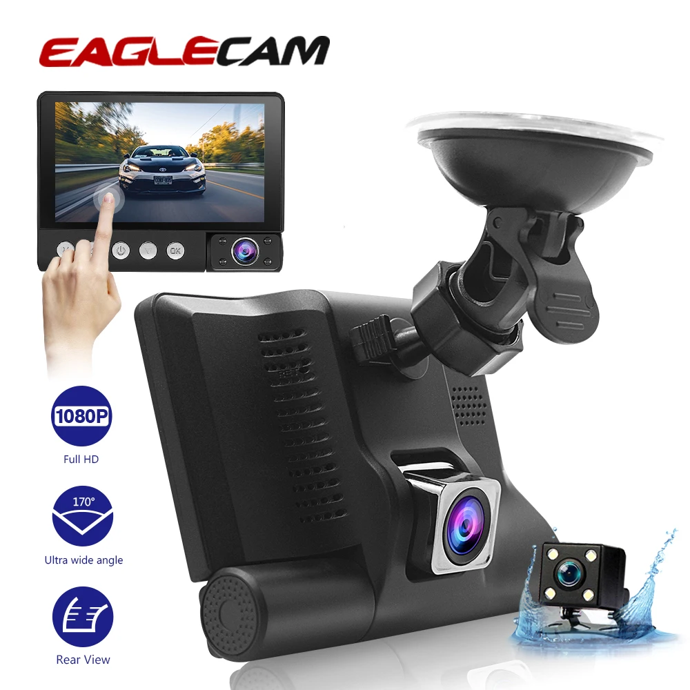 Car DVR 4-Inch Dash Cam 3 Cameras Lens Dual Lens Full HD 1080P Touch Screen With Night Vision Recorder Registrator Dvr