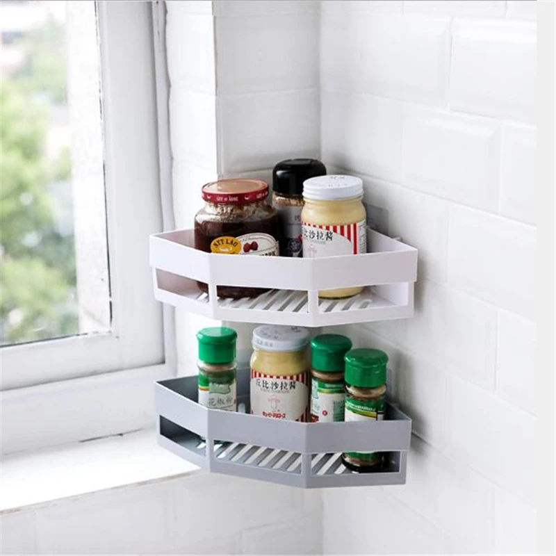 

1Pc Punch-free Bathroom Shampoo Soap Toothbrush Shelf Storage Rack Bathroom Tripod Wall-mounted Corner Seamless Organizer
