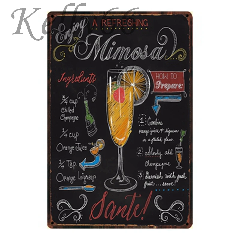 Коктейльное пиво Маргарита Mojito Martini Mimosa [Kelly66] жестяной плакат домашний декор паб
