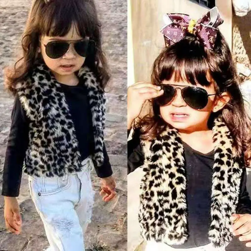 Cute Toddler Kids Baby Girl Warm Fuzzy Leopard Vest Fashion Sleeveless Coat Jacket Fur Waistcoat | Детская одежда и обувь
