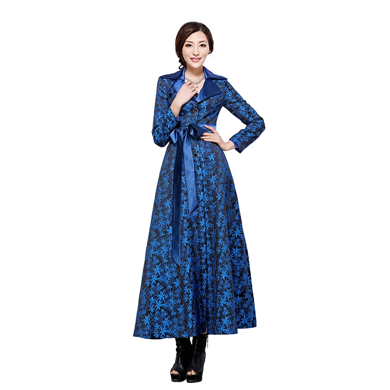 Женская ветровка с жаккардовым узором длинная синяя поясом на заказ A30|Женские