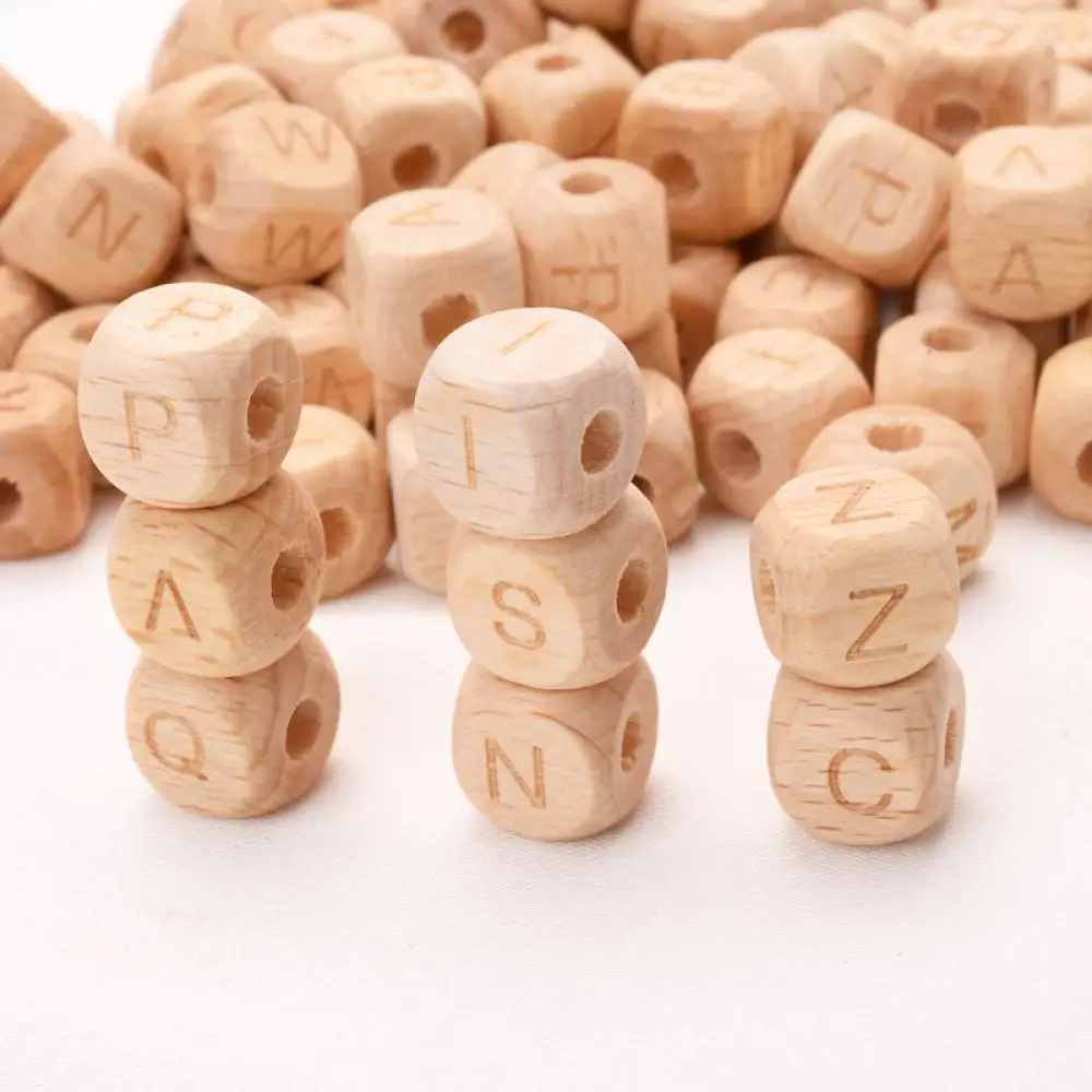 Cuentas de letras de madera de haya para beb&eacute;, mordedor de madera de grado alimenticio para dientes, juguetes de madera sin BPA, 12mm, 100 unids/lote-0