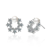 fashion simple circle aaa zircon pearl stud earrings womens silver plated cz stud earrings wedding party jewelry