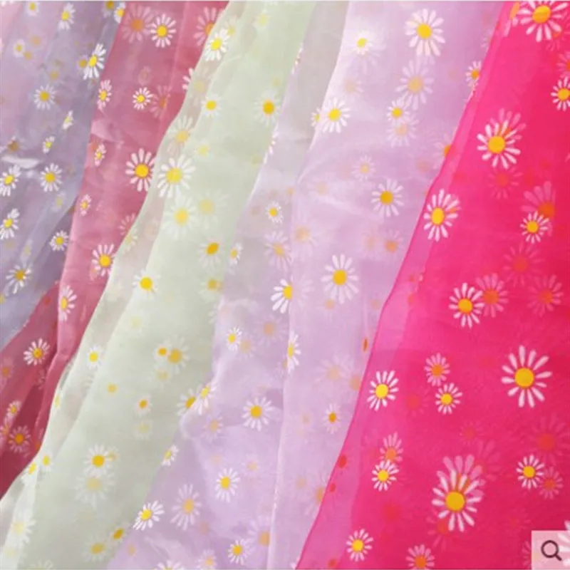 

1 Meter Little Chrysanthemum Print 3 Yarns Fabric For Decoration Stage Garment Performance Dress Curtain Tissue T1427