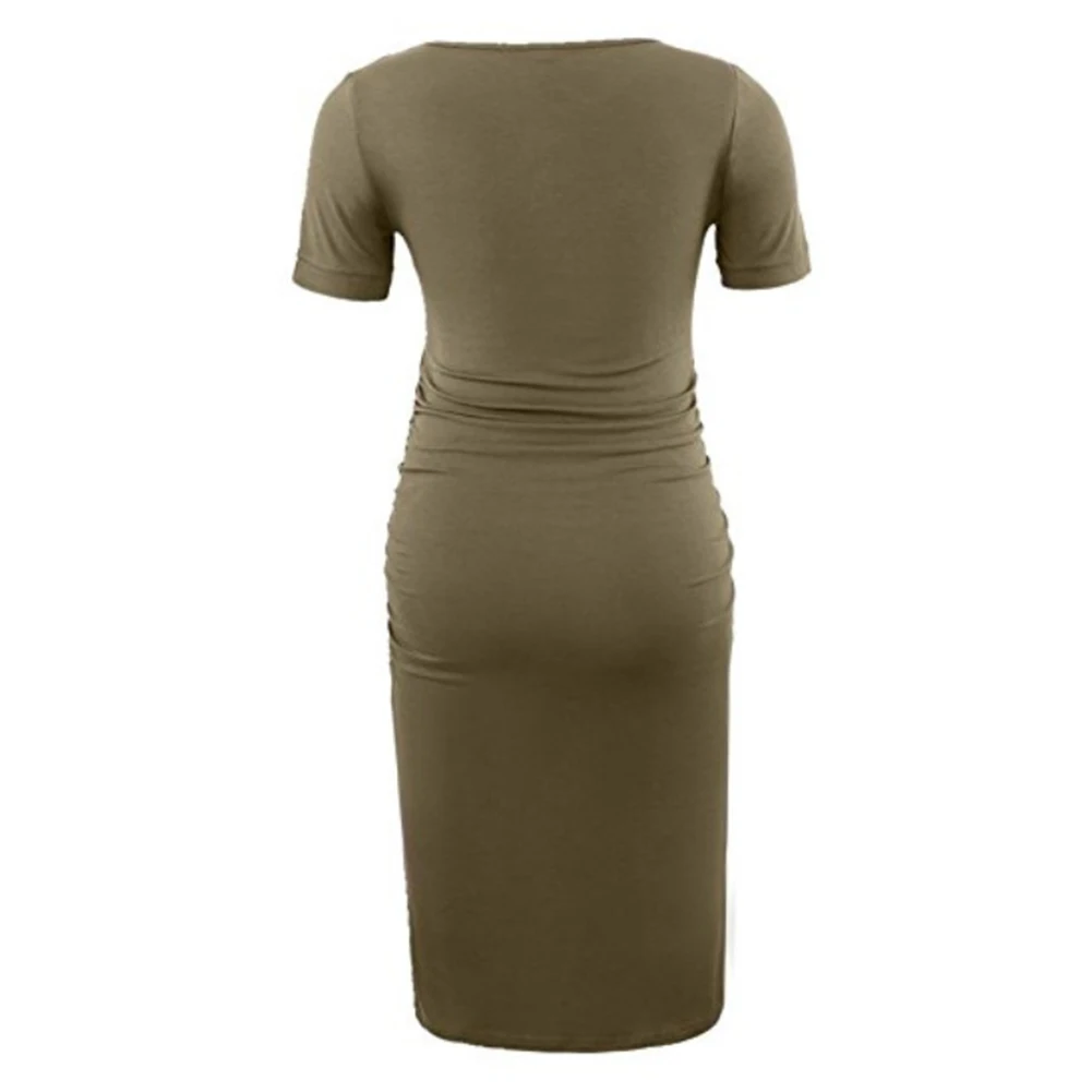 Для женщин однотонные до колена облегающий короткий рукав гофрированная летние