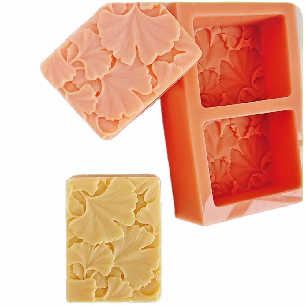

New Rectangle Ginkgo Leaf Soap Silicone Mold Resin Polymer Clay Baking Mould 2 pcs