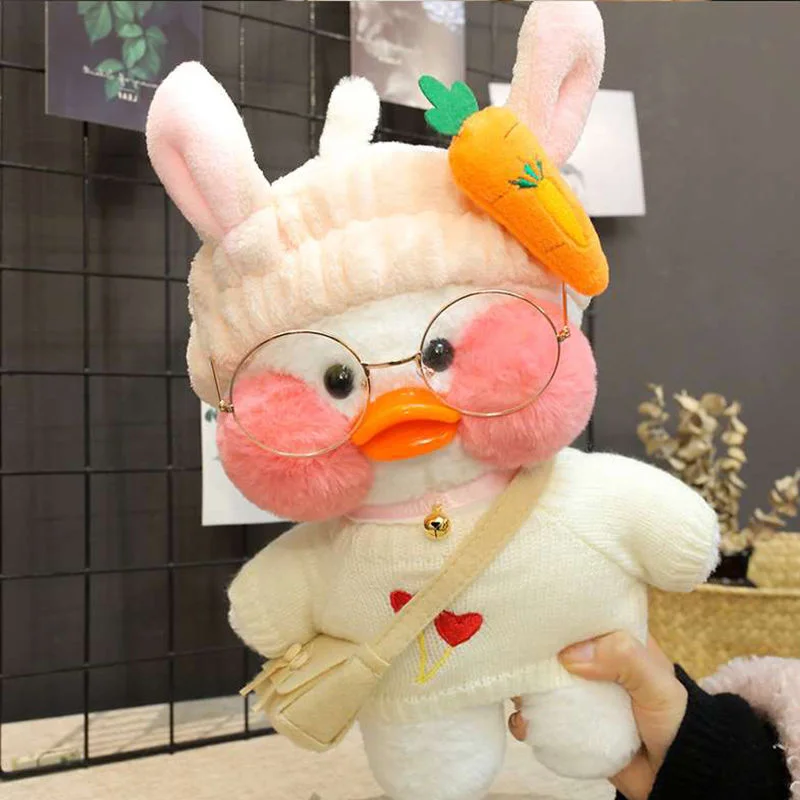 Pato de peluche blanco LaLafanfan caf&eacute; de 30cm para ni&ntilde;os, de dibujos animados mu&ntilde;eco de peluche, Animal suave, regalos de cumplea&ntilde;os-4