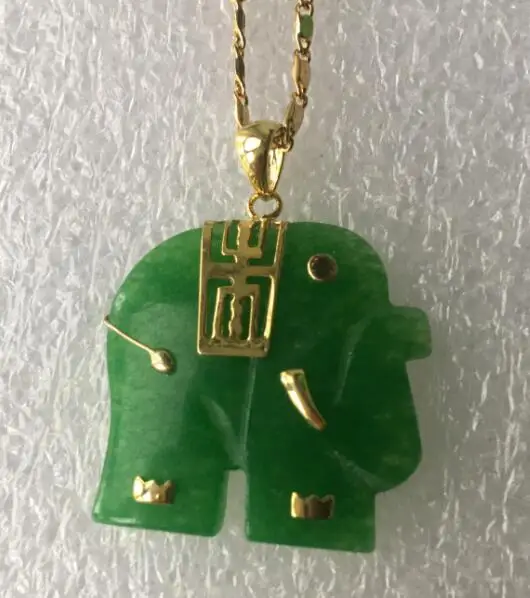 Очаровательно! Комплект из колье и серёг натуральный зеленый нефритовый слон 14KGP