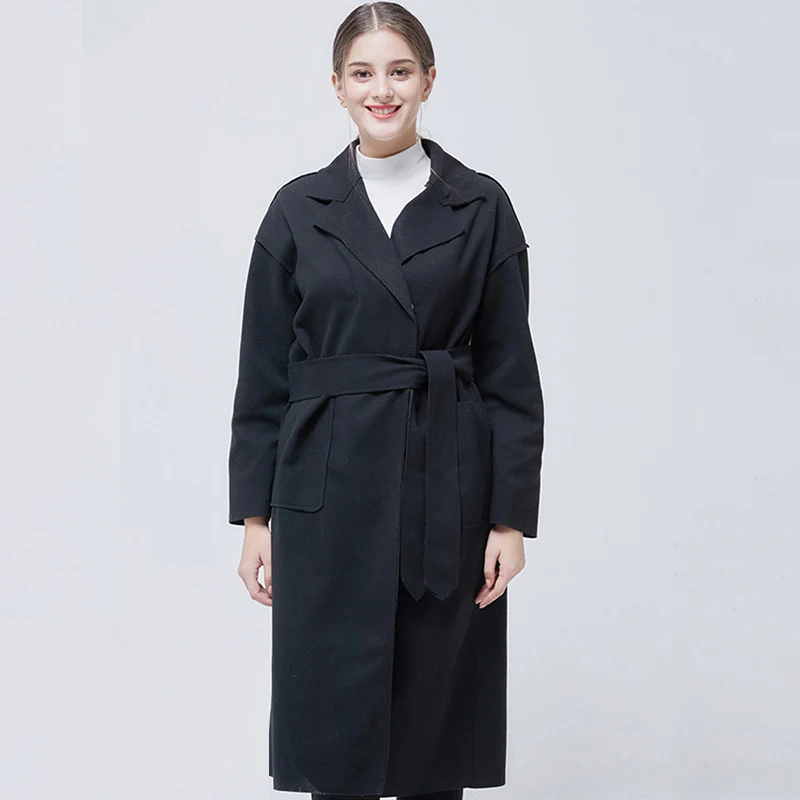

Big Sales Women's Woolen Coat Long Outwear Autumn Winter Windbreaker Vintage Suit Collar Elegant Trench Jacket Dropshipping