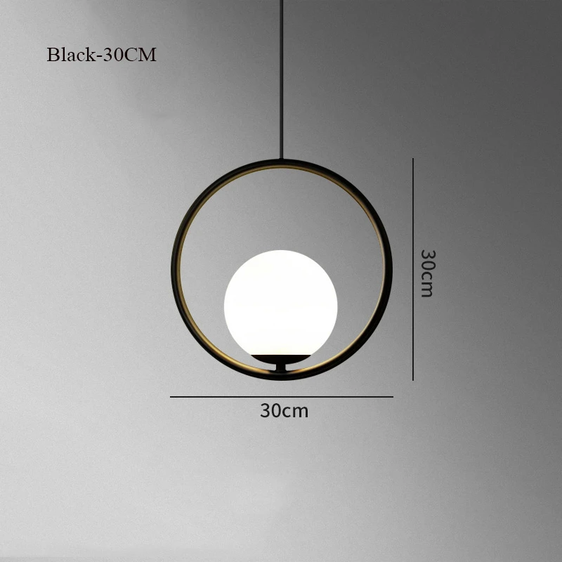 Black 30CM Скандинавские светодиодные подвесные светильники, освещение, промышленный подвесной светильник, люстра, подвесной шар, стеклянные подвесные лампы, Кухонные светильники - Цвет корпуса: Black 30CM