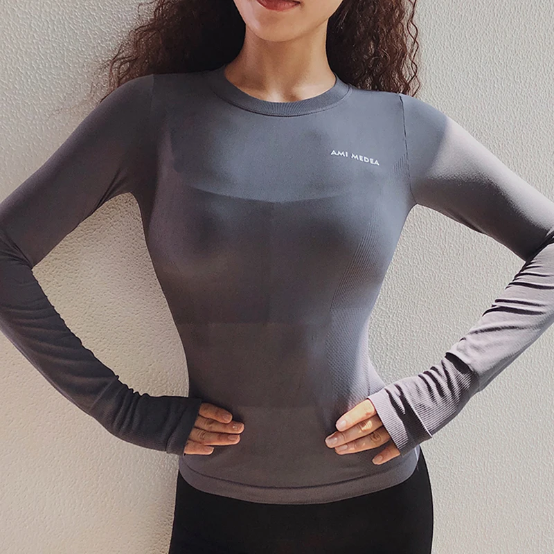 SALSPOR, сексуальные женские спортивные рубашки с буквенным принтом, одноцветные, высокоэластичные, для спортзала, йоги, для бега, дышащие Футболки с длинным рукавом