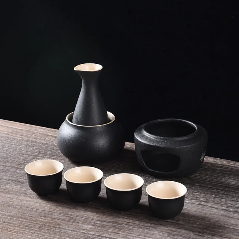 Cool Designer Ceramic 4 Cup Wine Pot Set Vintage Sake Warmer Jug Glasses Household Spirits Rice Vodka Copas De Vino | Дом и сад
