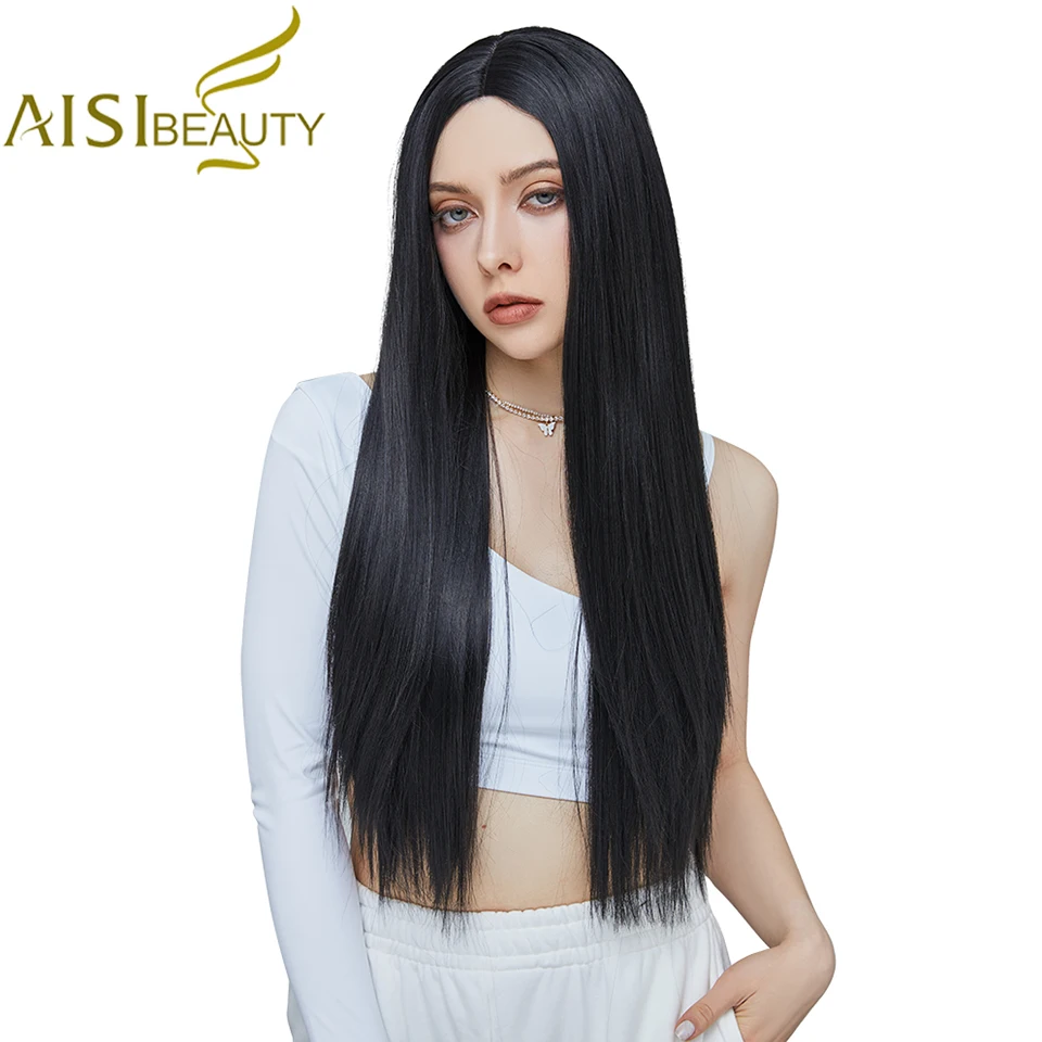 AISI BEAUTY синтетические парики длинные прямые черные волосы средние розовые для