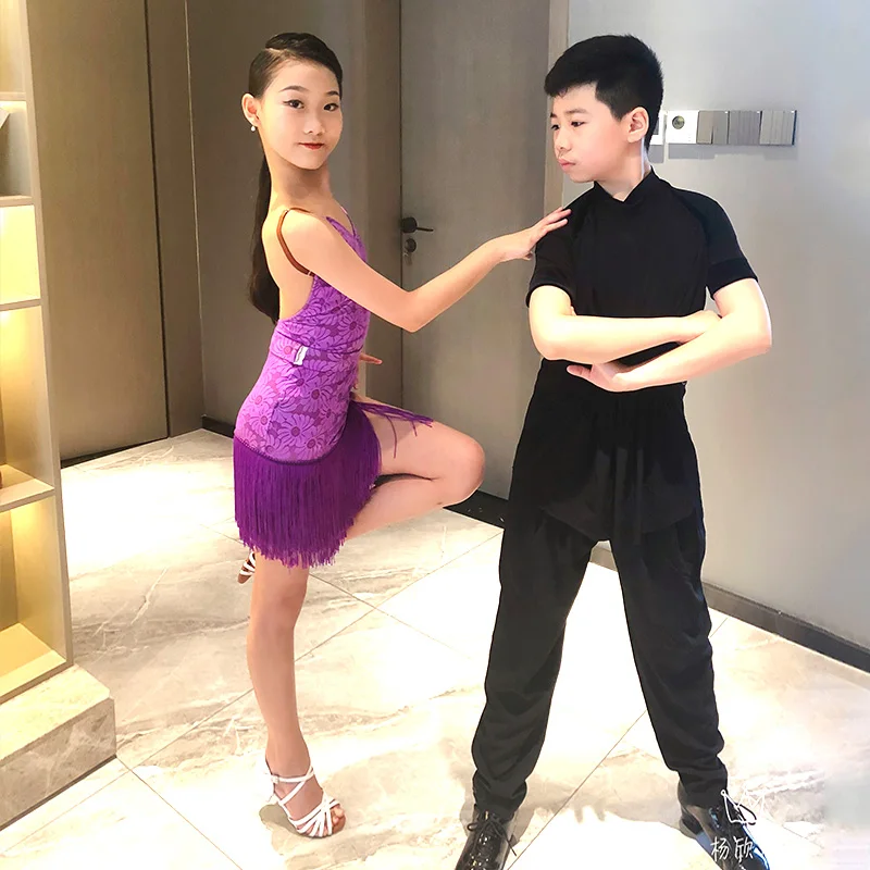 Платье для латиноамериканских танцев девочек детская летняя одежда тренировок