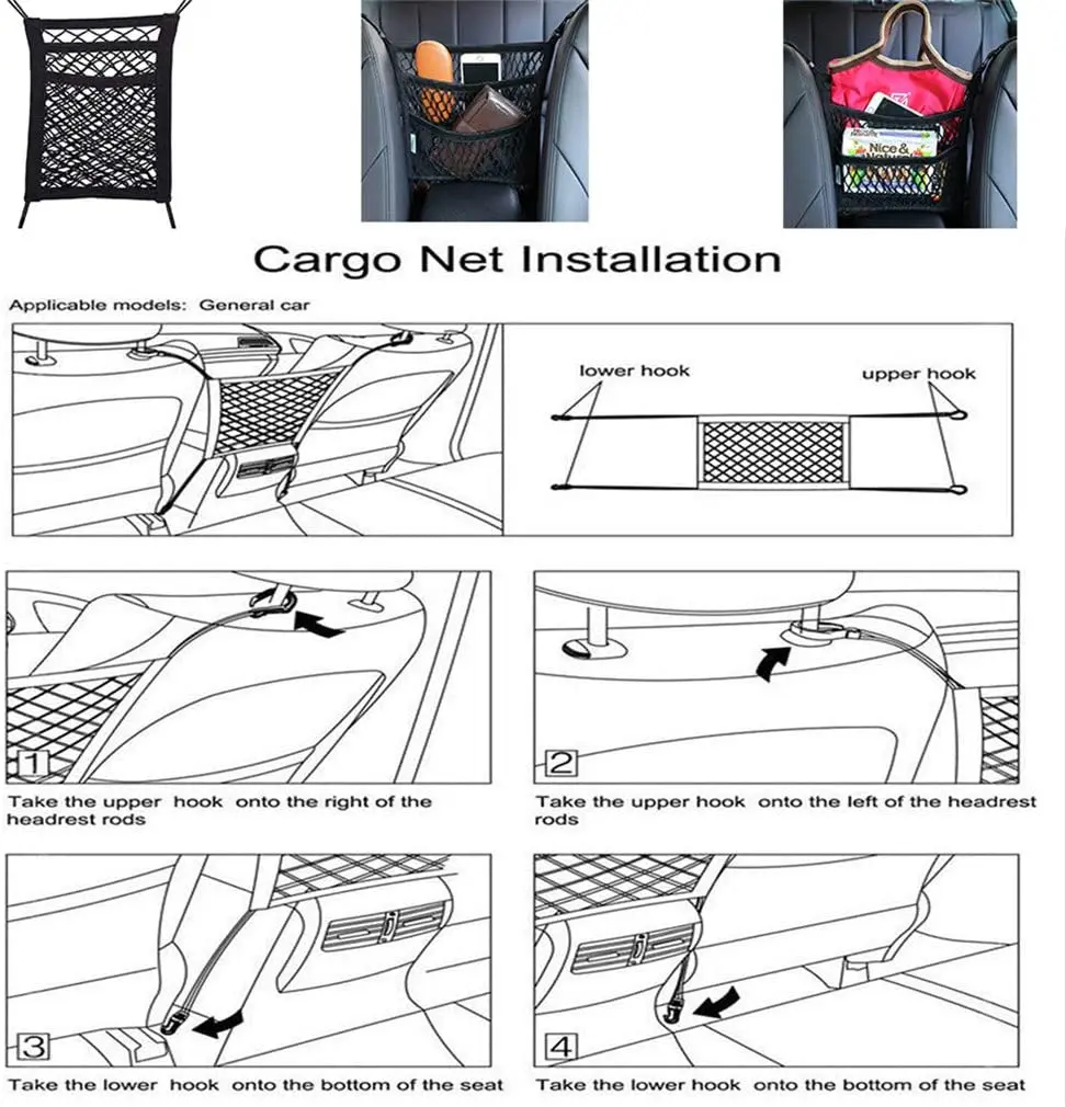 

Auto Safety Mesh Stretchable Storage Bag Universal for Cars, SUVs -Easy Install, Car Divider for Driving Safely with Children &