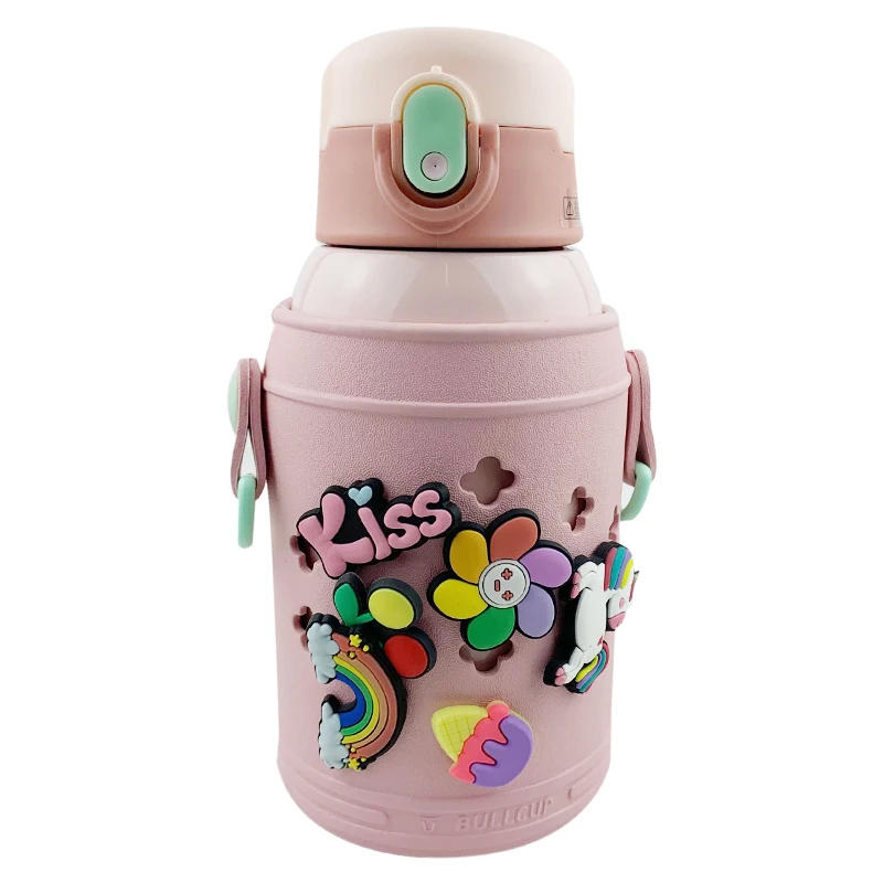 550 мл креативная нержавеющая стальная термосная бутылка с крышкой-соломинкой милый детский тумблер школьный термос с вакуумным флаконом воды с ремешком.