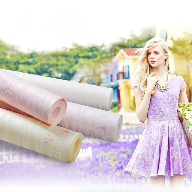 

Garden wallpaper small flower non woven wallpaper bedroom living room TV background wallpaper 3D simple stripe