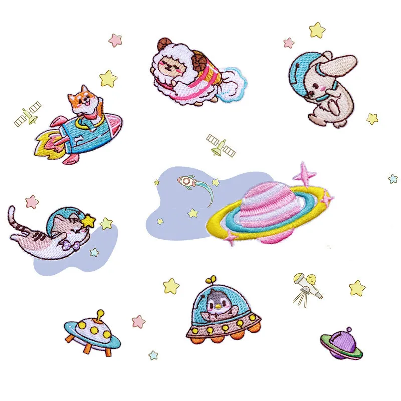 

8Pcs/Lot Space Universe Series Embroidery Patch for Clothes Self Adhesive tape Appliques Flowers DIY Bag Cloth Sticker Badge